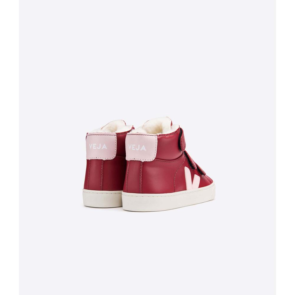 Kids' Veja ESPLAR MID FURED LEATHER High Tops Red | ZA 682UZG